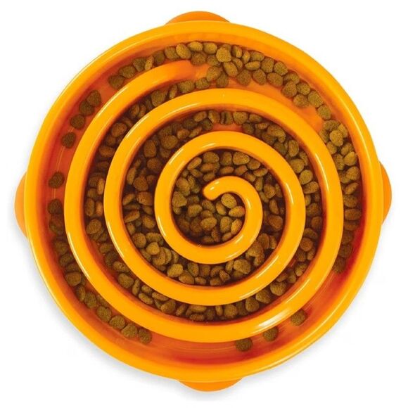 Outward Hound Slo Bowl MEDIUM Orange Slow Feeder Anti Bloat Dog English Bulldog - Picture 2 of 8